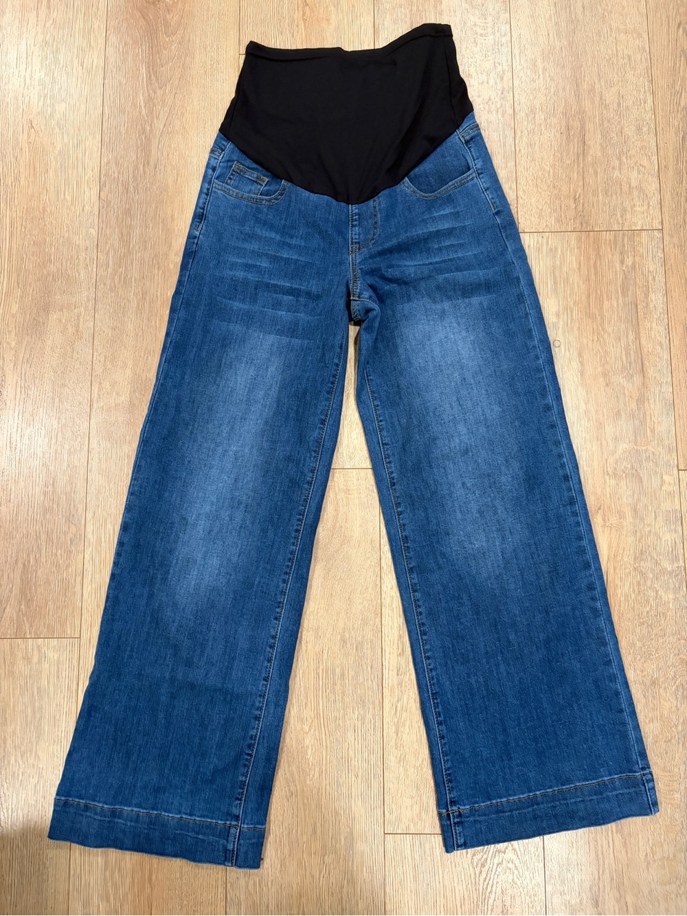 Maternity Wide Leg Jeans Over Belly Stretch Panel Dark Wash Size Small - Picture 1 of 6